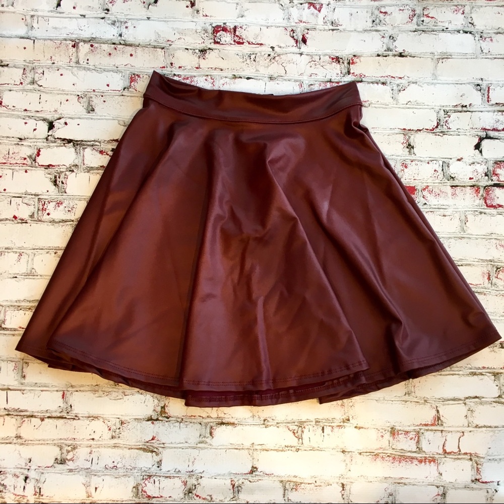Burgundy Faux Leather A-Line Skirt